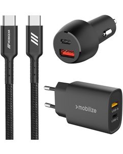 Mobigear Essentials Ladegerät + Auto Ladegerät + USB-C Kabel 1 Meter Power Delivery 48W - Schwarz