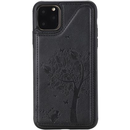 Mobigear Tree Wallet iPhone 11 Pro Max Hülle Backcover Stoßfest mit Kartenhalter und Ständer - Schwarz