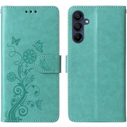 Mobigear Flowers Samsung Galaxy A17 Hülle Klapphülle Geldbörse - Grün