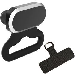 Mobigear 2in1 Aluminium Anti-Staub-Stecker mit Lanyard Patch - Apple Lightning - Schwarz