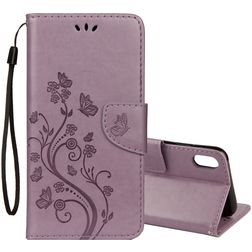 Mobigear Flowers iPhone XR Hülle Klapphülle Geldbörse - Lila