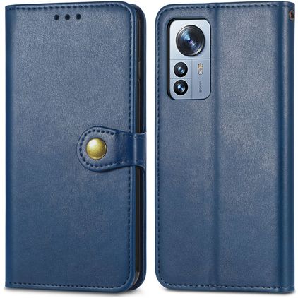 Mobigear Snap Button Xiaomi 12 Pro Hülle Klapphülle Geldbörse - Blau