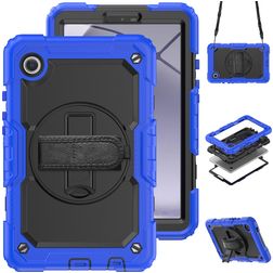 Mobigear SureGrip Xtreme Samsung Galaxy Tab A11 Hülle Kunststoff,Silikon Backcover + Schulterträger + Ständer - Blau