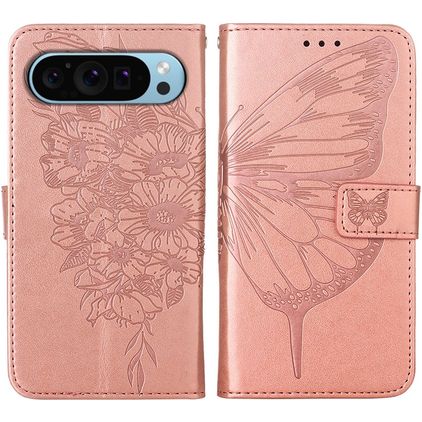 Mobigear Butterfly Google Pixel 9 Klapphülle Portemonnaie - Roségold