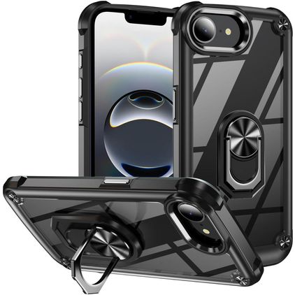 Mobigear Crystal Ring iPhone 16e Hülle Hardcase Backcover mit Ringhalter - Schwarz