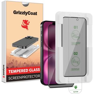 GrizzlyCoat AlignPro AntiSpy iPhone 16 Panzerglas Displayschutz Privacy - Hüllenfreundlich + Montagerahmen