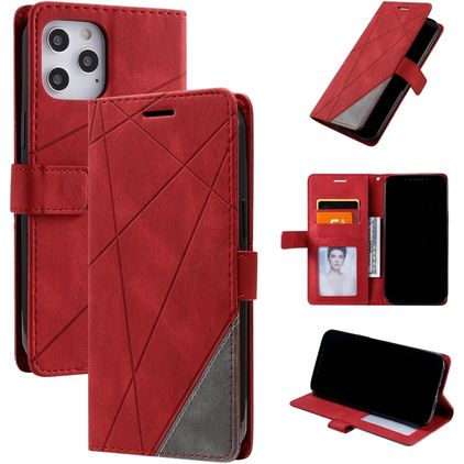 Mobigear Rhombus iPhone 12 Pro Max Hülle Klapphülle Geldbörse - Rot
