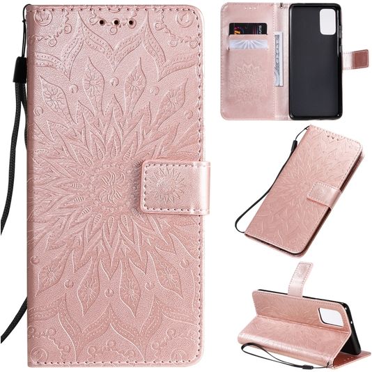 Mobigear Wallet Book Case Sunflower Relief Rose Gold Samsung Galaxy S20 Plus