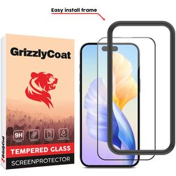 GrizzlyCoat Easy Fit iPhone 15 Panzerglas Displayschutz - Hüllenfreundlich + Montagerahmen - Schwarz