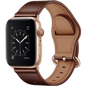 Mobigear Venezia Leder Apple Watch Armband Dornschließe - 42/41/40/38 mm - Braun