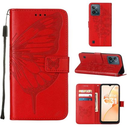 Mobigear Butterfly Realme C31 Klapphülle Portemonnaie - Rot