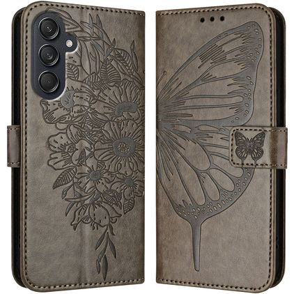 Mobigear Butterfly Samsung Galaxy M55 Hülle Klapphülle Geldbörse - Grau