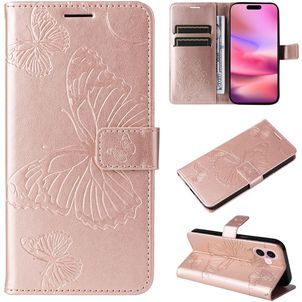 Mobigear Butterfly iPhone 16 Hülle Klapphülle Geldbörse - Roségold