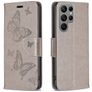 Mobigear Butterfly Samsung Galaxy S23 Ultra Hülle Klapphülle Geldbörse - Grau