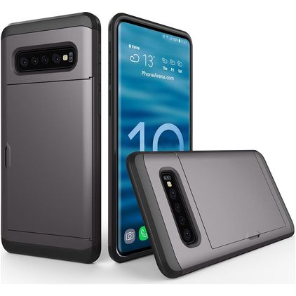 Mobigear Card Samsung Galaxy S10 Plus Hülle Hardcase Backcover Stoßfest mit Kartenhalter - Grau