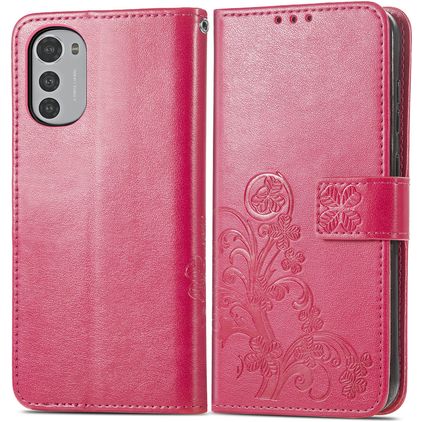 Mobigear Clover Motorola Moto E32s Hülle Klapphülle Geldbörse - Magenta