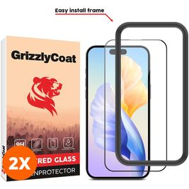 GrizzlyCoat Easy Fit iPhone 15 Panzerglas Gehärtetes Glas Displayschutz - Hüllenfreundlich + Applikator - Schwarz (2er Pack)