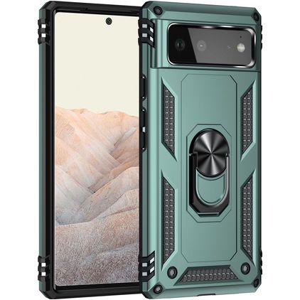 Mobigear Armor Ring Google Pixel 6 Hardcase Backcover Shockproof mit Ringhalter - Grün