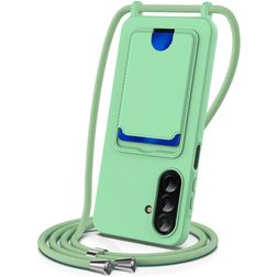 Mobigear Lanyard Card Samsung Galaxy A57 Silikon Handykette mit Kartenhalter - Grün