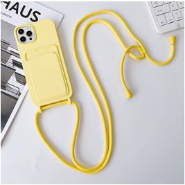 Mobigear Lanyard Card iPhone 15 Pro Max Silikon Handykette mit Kartenhalter - Gelb