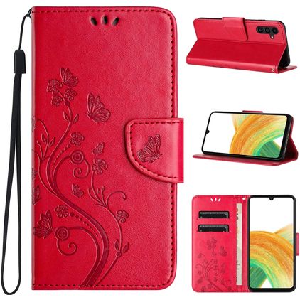 Mobigear Flowers Samsung Galaxy A35 Hülle Klapphülle Geldbörse - Rot