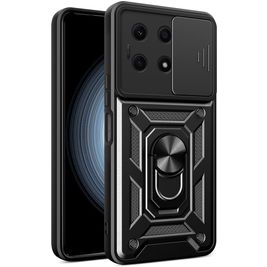 Mobigear Armor Ring Cam Slide HONOR X8A Hülle Hardcase Backcover Stoßfest mit Ringhalter und Kamera Slider - Schwarz