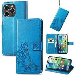 Mobigear Clover iPhone 15 Pro Hülle Klapphülle Geldbörse - Blau