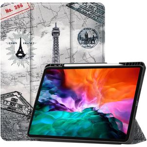 Mobigear Tri-Fold Gel iPad Pro 12.9 Zoll (2021) Hülle TPU,Kunstleder Klapphülle + Stifthalter - Eiffelturm