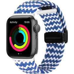 Mobigear Braided Mag Nylon Apple Watch Armband Magnetverschluss - 42/41/40/38 mm - Weiß / Blau