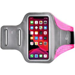 Mobigear Easy Fit Handyhalterung Joggen Motorola One Vision Sporthülle Neopren Sportarmband - Pink