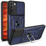 Mobigear Armor Ring Cam Slide Samsung Galaxy S22 Hülle Hardcase Backcover Stoßfest mit Ringhalter und Kamera Slider - Blau