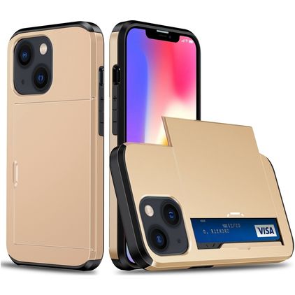 Mobigear Card iPhone 15 Plus Hülle Hardcase Backcover Stoßfest mit Kartenhalter - Gold