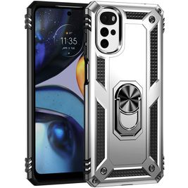 Mobigear Armor Ring Motorola Moto G22 Hülle Hardcase Backcover Stoßfest mit Ringhalter - Silber