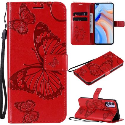 Mobigear Butterfly OPPO Reno 4 Hülle Klapphülle Geldbörse - Rot