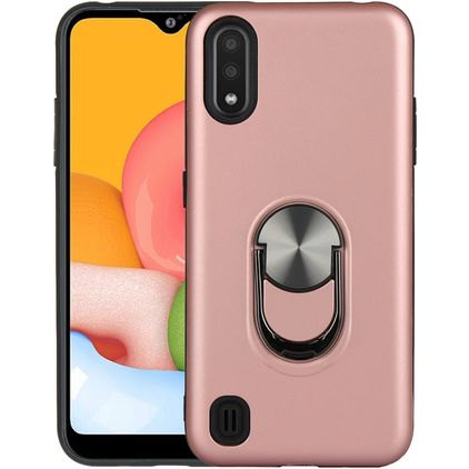 Mobigear Armor Ring Samsung Galaxy A01 Hülle Hardcase Backcover Stoßfest mit Ringhalter - Roségold