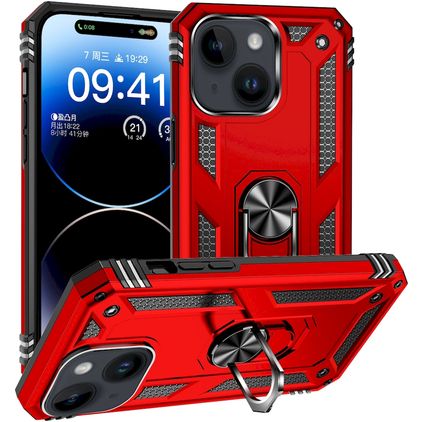 Mobigear Armor Ring iPhone 15 Plus Hülle Hardcase Backcover Stoßfest mit Ringhalter - Rot