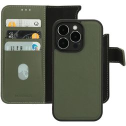 Mobiparts iPhone 14 Pro MagSafe Hülle Echtes Leder Abnehmbare 2in1 Klapphülle Geldbörse - Grün