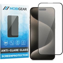 Mobigear Premium iPhone 15 Pro Max Panzerglas Gehärtetes Glas Displayschutz Anti-Glare - Hüllenfreundlich - Schwarz