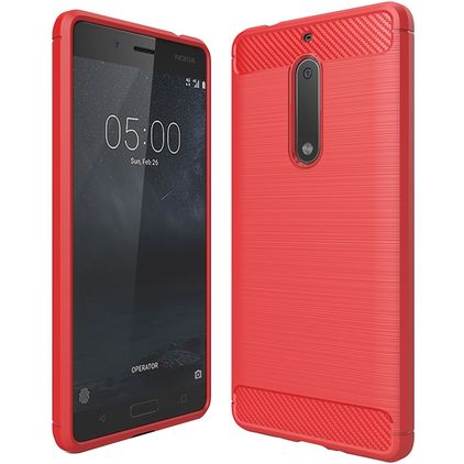 Mobigear Brushed Slim Nokia 5 Hülle Flexibles TPU Backcover - Rot