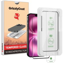 GrizzlyCoat AlignPro iPhone 16 Panzerglas Gehärtetes Glas Displayschutz - Hüllenfreundlich + Applikator - Schwarz