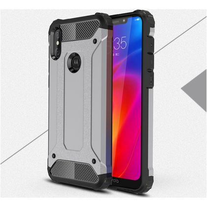 Mobigear Outdoor Motorola One Power Hülle Hardcase Backcover Stoßfest - Grau