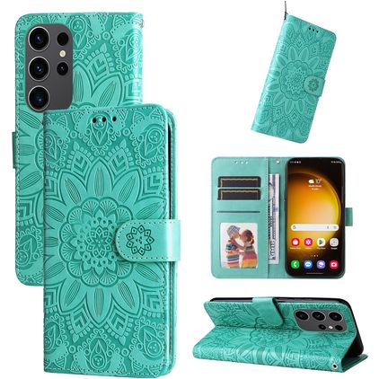 Mobigear Sunflower Samsung Galaxy S24 Ultra Hülle Klapphülle Geldbörse - Grün
