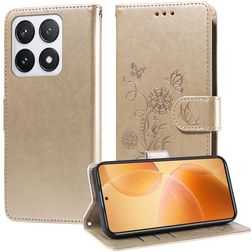 Mobigear Flowers Xiaomi 14T Pro Hülle Klapphülle Geldbörse - Gold