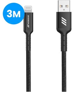 Mobigear Nylon USB-A auf Apple Lightning Kabel MFI 3 m - Schwarz