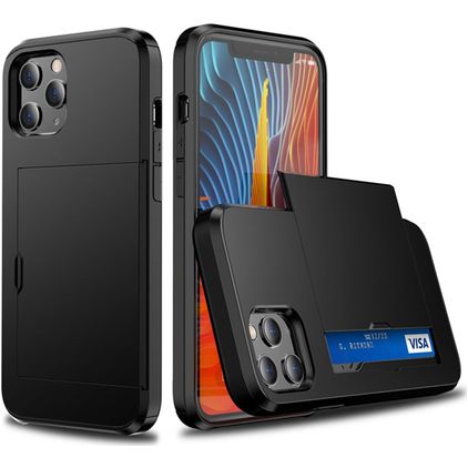 Mobigear Card iPhone 12 Pro Hülle Hardcase Backcover Stoßfest mit Kartenhalter - Schwarz