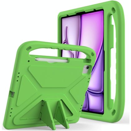 Mobigear AeroArmor iPad Air 13 Zoll (2024) Tablet Hülle für Kinder mit Tragegriff + Stifthalter - Grün