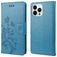 Mobigear Flowers iPhone 14 Pro Hülle Klapphülle Geldbörse - Blau