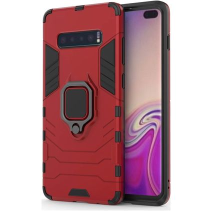 Mobigear Armor Ring Samsung Galaxy S10 Plus Hülle Hardcase Backcover Stoßfest mit Ringhalter - Rot