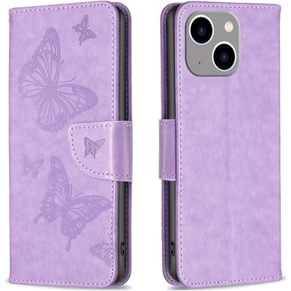 Mobigear Butterfly iPhone 15 Plus Hülle Klapphülle Geldbörse - Lila
