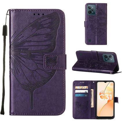 Mobigear Butterfly Realme C31 Hülle Klapphülle Geldbörse - Lila